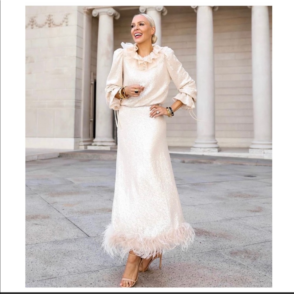NWT Antonio Melani x Nicola Bathie Meredith Sequined Feather Trim Maxi Skirt